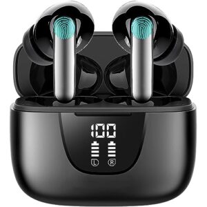 vtkp bluetooth headphones true wireless earbuds 60h playback led power display earphones with wireless charging case ipx7 waterproof in-ear earbuds with mic for tv smart phone computer laptop sports