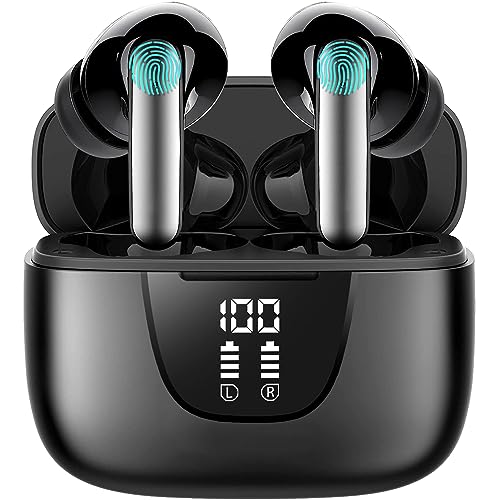 Vtkp Bluetooth Headphones True Wireless Earbuds 60H Playback LED Power Display Earphones with Wireless Charging Case IPX7 Waterproof in-Ear Earbuds with Mic for TV Smart Phone Computer Laptop Sports