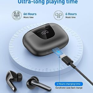 Vtkp Bluetooth Headphones True Wireless Earbuds 60H Playback LED Power Display Earphones with Wireless Charging Case IPX7 Waterproof in-Ear Earbuds with Mic for TV Smart Phone Computer Laptop Sports