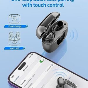 Vtkp Bluetooth Headphones True Wireless Earbuds 60H Playback LED Power Display Earphones with Wireless Charging Case IPX7 Waterproof in-Ear Earbuds with Mic for TV Smart Phone Computer Laptop Sports