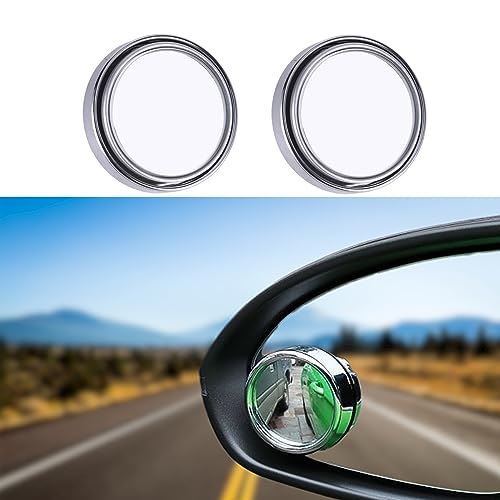 Kewucn 2 Pack Blind Spot Mirror, 2" Round HD Glass Convex Rear View Mirrors, 360° Wide Angle Side Rear View Mirror, Universal Exterior Accessories for Most Cars, SUVs and Trucks (Silver, Round)