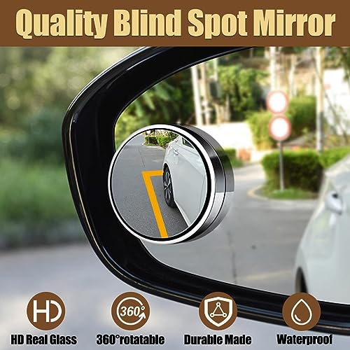 Kewucn 2 Pack Blind Spot Mirror, 2" Round HD Glass Convex Rear View Mirrors, 360° Wide Angle Side Rear View Mirror, Universal Exterior Accessories for Most Cars, SUVs and Trucks (Silver, Round)