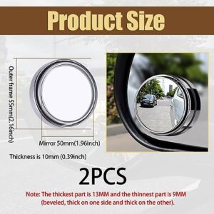 Kewucn 2 Pack Blind Spot Mirror, 2" Round HD Glass Convex Rear View Mirrors, 360° Wide Angle Side Rear View Mirror, Universal Exterior Accessories for Most Cars, SUVs and Trucks (Silver, Round)