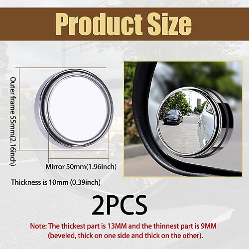 Kewucn 2 Pack Blind Spot Mirror, 2" Round HD Glass Convex Rear View Mirrors, 360° Wide Angle Side Rear View Mirror, Universal Exterior Accessories for Most Cars, SUVs and Trucks (Silver, Round)