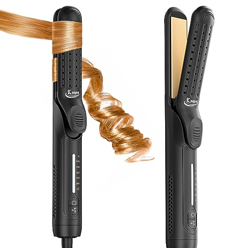 2-in-1 Hair Straightener and Hair Curler Iron with Ionic Cold Air, Flat Iron with 5 Temperature Adjustments, 360° Airflow Styling, 10S Fast Heating, Suitable for All Styles