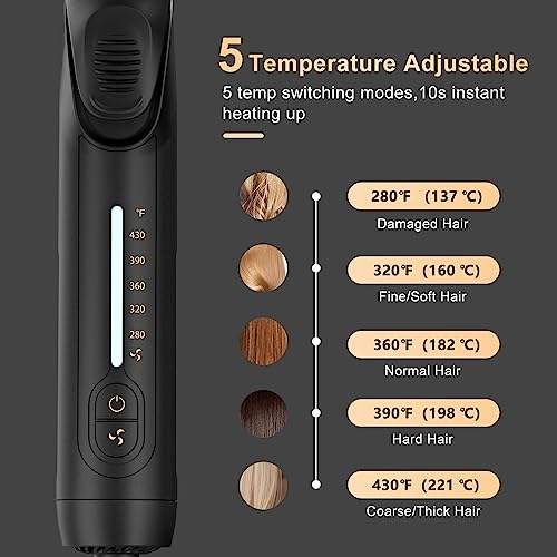 2-in-1 Hair Straightener and Hair Curler Iron with Ionic Cold Air, Flat Iron with 5 Temperature Adjustments, 360° Airflow Styling, 10S Fast Heating, Suitable for All Styles