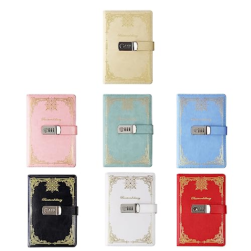 LIANXUE Vintage Leather Journal with Combination Lock Digital Password Journal with Bookmark Pen Loop Retro Privacy Notebook