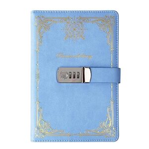 lianxue vintage leather journal with combination lock digital password journal with bookmark pen loop retro privacy notebook
