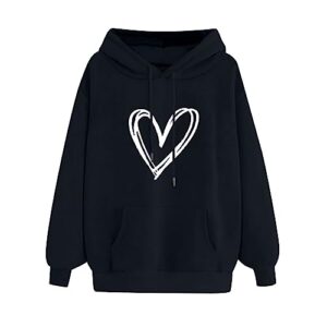 zunfeo crop sweatshirts for women women blak friday deals hoodies for teen girls cute heart graphic pullover tops oversized drawstring sweatshirts soft y2k top black 3x