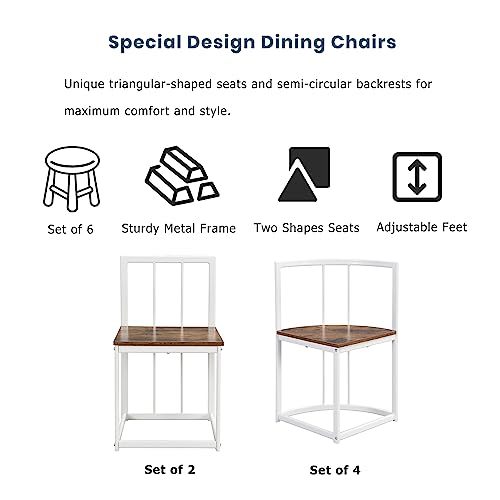 Dining Table Set for 6, 7-Piece Dining Table Chairs Set with 1 Table 6 Chairs, Dining Table Set with Metal Frame and Faux Marble Desktop for Kitchen, Living Room, Space Saving Design (White+Cherry)