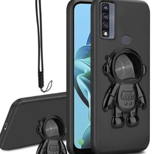 Astronaut Hidden Stand Case Cover for TCL 30XE 5G, TCL 30 XE, 6D Plating Spaceman Cartoon Cute Phone Case Shockproof TPU Protective Case for TCL 30XE (30 XE, Black)