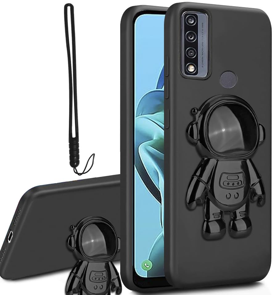 Astronaut Hidden Stand Case Cover for TCL 30XE 5G, TCL 30 XE, 6D Plating Spaceman Cartoon Cute Phone Case Shockproof TPU Protective Case for TCL 30XE (30 XE, Black)