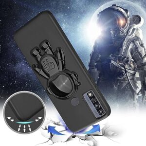 Astronaut Hidden Stand Case Cover for TCL 30XE 5G, TCL 30 XE, 6D Plating Spaceman Cartoon Cute Phone Case Shockproof TPU Protective Case for TCL 30XE (30 XE, Black)