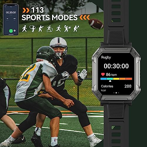 INEYES Military Smart Watch for Men (Make/Answer Call), HD Outdoor Rugged Tactical Smartwatch, Sport Fitness Tracker with Heart Rate Blood Pressure Sleep Monitor for iPhone Android Phones