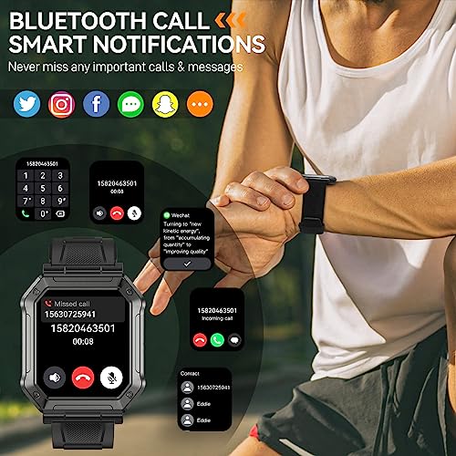 INEYES Military Smart Watch for Men (Make/Answer Call), HD Outdoor Rugged Tactical Smartwatch, Sport Fitness Tracker with Heart Rate Blood Pressure Sleep Monitor for iPhone Android Phones