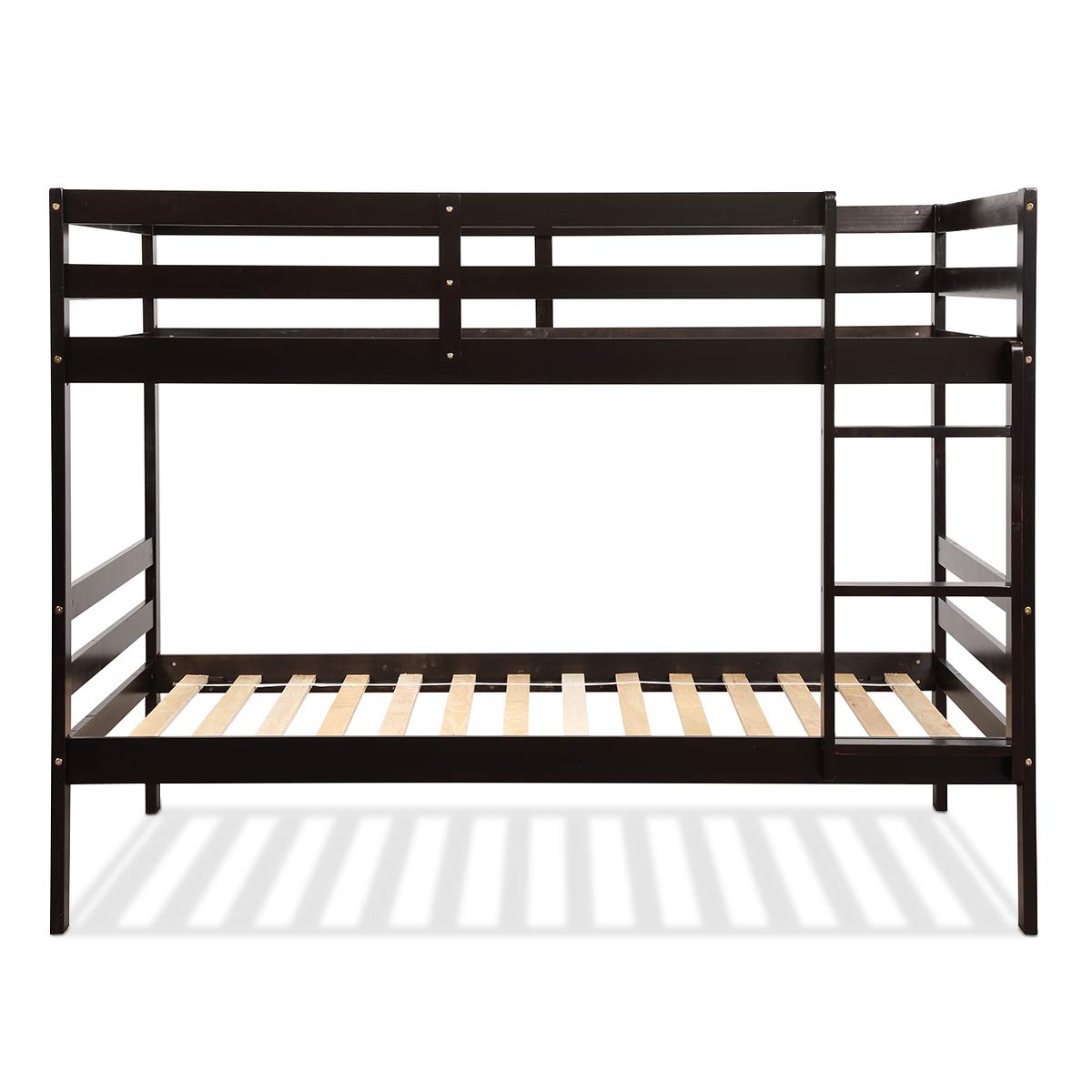 GORELAX Twin Over Twin Bunk Bed, Space Saving Wood Bed Frame w/Under Bed Storage, Ladder & Guardrail, Dorm & Multichild Family, Modern Bunk Bed for Kids, Teens, Sleepovers, Adults (Espresso)