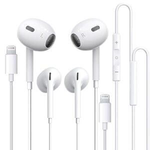 2 pack wired earbuds/iphone headphones wired/earphones with lightning connector [mfi certified] with microphone and volume control compatible with iphone 14/13/12/11/x/8/7-support all ios