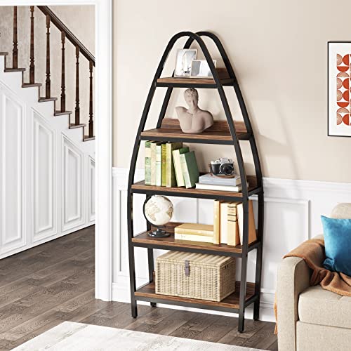 Tribesigns 69" Tall Bookshelf, Industrial 5-Tier Wood Boat Shelf Etagere Bookcase for Home Office, Brown