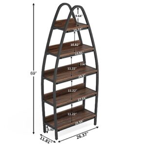 Tribesigns 69" Tall Bookshelf, Industrial 5-Tier Wood Boat Shelf Etagere Bookcase for Home Office, Brown