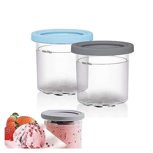 EVANEM 2/4/6PCS Creami Deluxe Pints, for Ninja Creami Deluxe Containers,16 OZ Ice Cream Storage Containers Bpa-Free,Dishwasher Safe for NC301 NC300 NC299AM Series Ice Cream Maker,Gray+Blue-4PCS