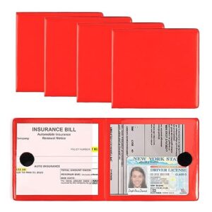 kewucn 4 pack car registration insurance holder, 10.55''×4.8'' essential auto card glove box organizer with closure, vehicle interior accessories perfect for most car, truck, suv(red)