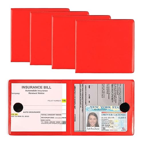 Kewucn 4 Pack Car Registration Insurance Holder, 10.55''×4.8'' Essential Auto Card Glove Box Organizer with Closure, Vehicle Interior Accessories Perfect for Most Car, Truck, SUV(Red)