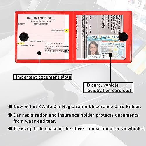 Kewucn 4 Pack Car Registration Insurance Holder, 10.55''×4.8'' Essential Auto Card Glove Box Organizer with Closure, Vehicle Interior Accessories Perfect for Most Car, Truck, SUV(Red)