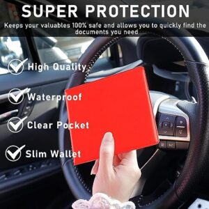 Kewucn 4 Pack Car Registration Insurance Holder, 10.55''×4.8'' Essential Auto Card Glove Box Organizer with Closure, Vehicle Interior Accessories Perfect for Most Car, Truck, SUV(Red)