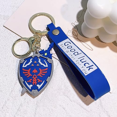 Zelda Gaming Collectible PVC Keychain - Link Zelda Skyward Shield Keyring with Metal Clasp (Shield)