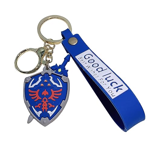 Zelda Gaming Collectible PVC Keychain - Link Zelda Skyward Shield Keyring with Metal Clasp (Shield)