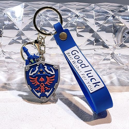 Zelda Gaming Collectible PVC Keychain - Link Zelda Skyward Shield Keyring with Metal Clasp (Shield)