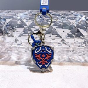 Zelda Gaming Collectible PVC Keychain - Link Zelda Skyward Shield Keyring with Metal Clasp (Shield)