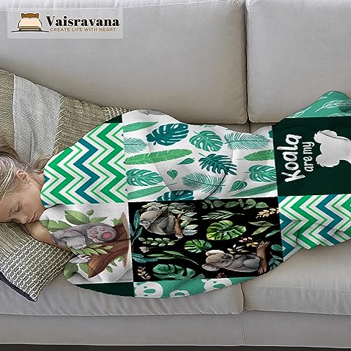 Koala Blanket Leaf Blanket Super Soft Cozy for Couch Bed Travel Koala Gifts for Girls Boys Women Men Green Stripe Blanket Suitable for All Seasons 40"x50"for Kids/Child