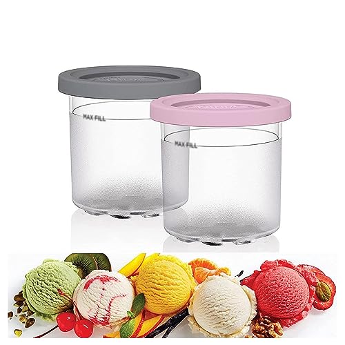 EVANEM 2/4/6PCS Creami Deluxe Pints, for Ninja Creami Accessories,16 OZ Ice Cream Container Bpa-Free,Dishwasher Safe Compatible NC301 NC300 NC299AMZ Series Ice Cream Maker,Pink+Gray-4PCS