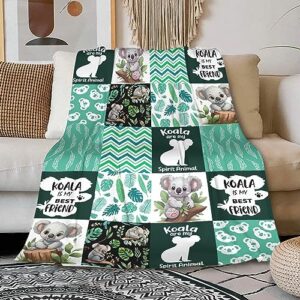 koala blanket leaf blanket super soft cozy for couch bed travel koala gifts for girls boys women men green stripe blanket suitable for all seasons 30"x40"for toddler/pets