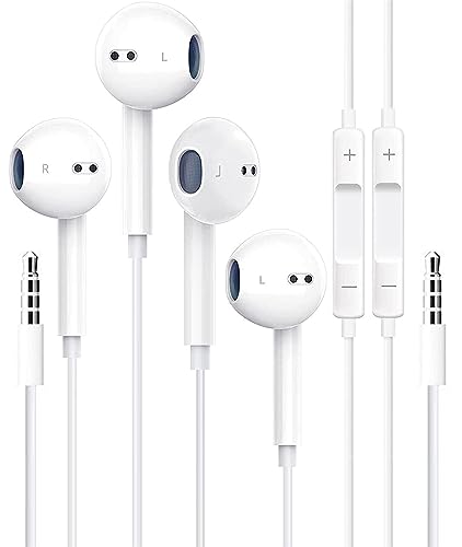 2 Pack Earbuds with 3.5mm Plug Wired Headphones/Earphones Built-in Microphone & Volume Control Compatible with iPhone,iPad,iPod,MP3/4,Android and 3.5mm Audio Devices