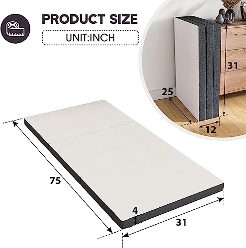 Folding Mattress, 4 Inch Portable Twin Size Trifold Mattress, Foldable Memory Foam Mattress with Washable Cover for Camping, Guest, Yoga, Travel, Certipur-US Certified, Narrow Twin