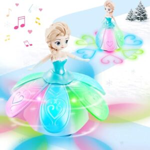 ice princess toys for girls,dancing princess interactive spin robot toys for little girls with colorful flashing lights & music,pretend christmas birthday gift toys for kid age 3 4 5 6 year olds