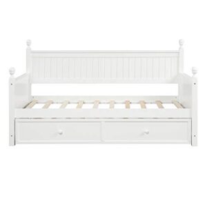 LCH Twin Size Daybed with Trundle, Wood Twin Trundle Daybed Frame, Dual-use Daybed Sofa Bed for Living Room,Guest Room,Children Room, No Box Spring Needed, Suitable for Bedroom, Apartment, White
