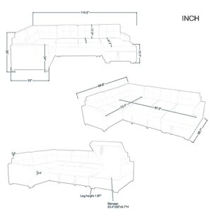 Eafurn 114.2”U Shaped Sectional Sofa with Pull Out Full Bed and Storage Chaise Lounge,6 Seater Oversized Couch with Removable Cushion Back,Tufted Sofa & Couches for Living Room Furniture Set