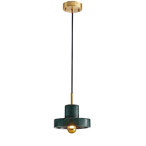 Mjsdjof Round Marble Pendant Lamp, Brass Hanging Light Fixtures with Natural Stone Material Shade, Modern Dining Room Lighting Chandeliers, E27 Socket, Nordic Minimalist Ceiling Island Light