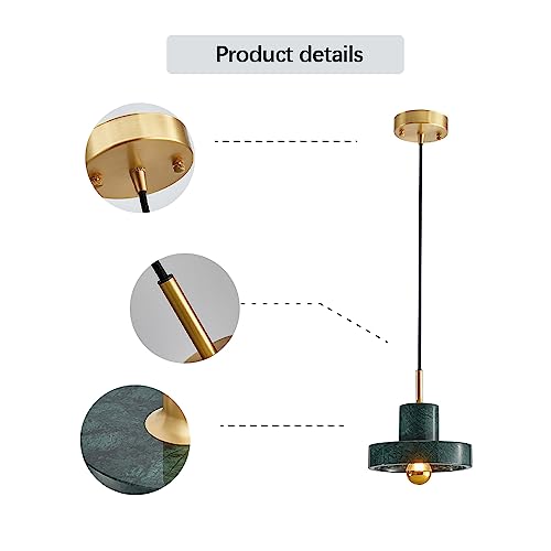 Mjsdjof Round Marble Pendant Lamp, Brass Hanging Light Fixtures with Natural Stone Material Shade, Modern Dining Room Lighting Chandeliers, E27 Socket, Nordic Minimalist Ceiling Island Light