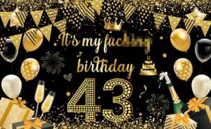 it's my birthday banner backdrop，large happy birthday party decorations backdrop ，fun black gold banner birthday decoration supplies(black gold 43)