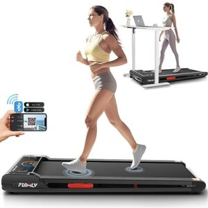 funmily under desk treadmill 2 in 1 walking pad treadmill, 2.5hp treadmills for home 300lbs weight capacity, app & bluetooth remote control running machine with shock absorption system & led display