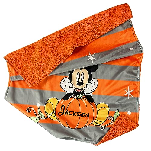 Baby Blankets - Personalized Mickey Mouse - Officially Licensed - Halloween Pumpkins Fleece Baby Blanket with Custom Name