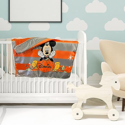 Baby Blankets - Personalized Mickey Mouse - Officially Licensed - Halloween Pumpkins Fleece Baby Blanket with Custom Name