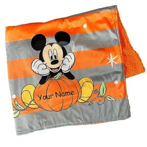 Baby Blankets - Personalized Mickey Mouse - Officially Licensed - Halloween Pumpkins Fleece Baby Blanket with Custom Name