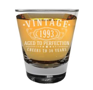 vintage 1993 etched 1.75oz 1pk shot glass – happy 30th birthday gifts women men, cheers to 30 years, turning 30 year old woman decorations decor, anniversary bday party favors best gift ideas 1.0