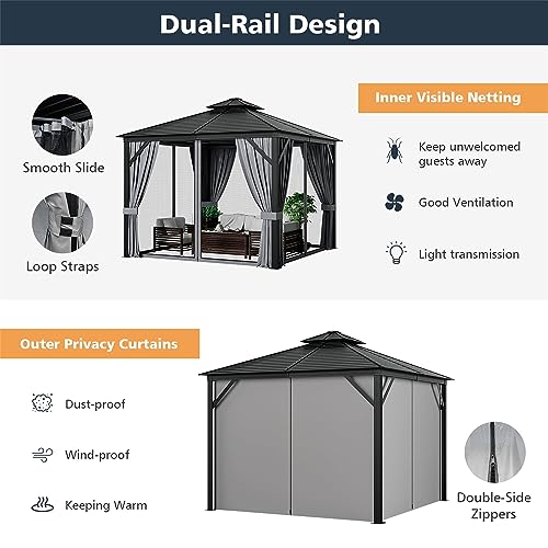 Clihome 10 x 10 Ft Double-Top Hardtop Gazebo Galvanized Steel Roof