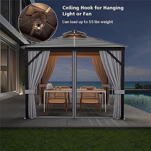 Clihome 10 x 10 Ft Double-Top Hardtop Gazebo Galvanized Steel Roof